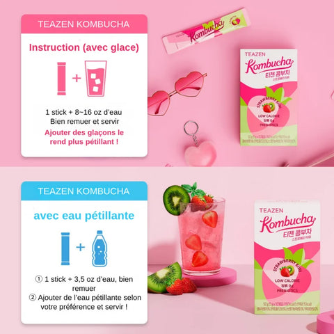 TEAZEN Kombucha Erdbeer-Kiwi – 10 Sticks